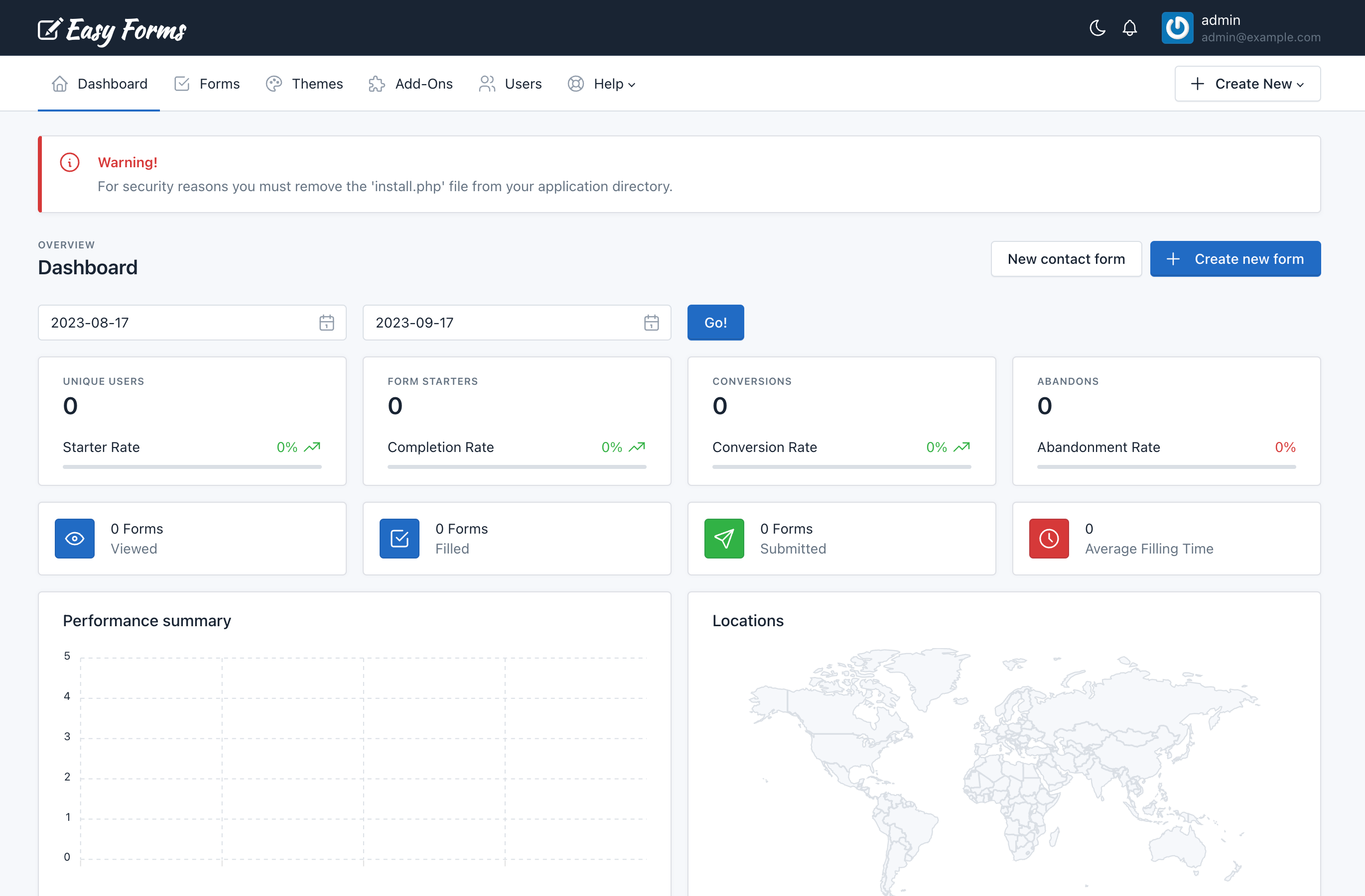 Easy Forms - Dashboard Status Message