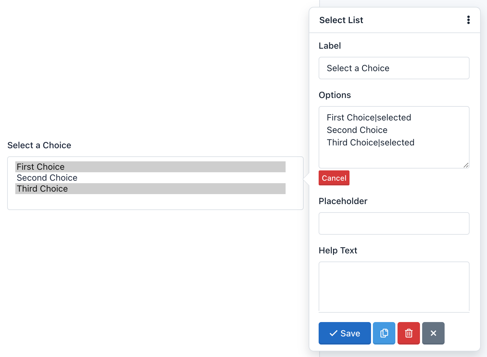 Easy Forms - Form Builder - Select List Options