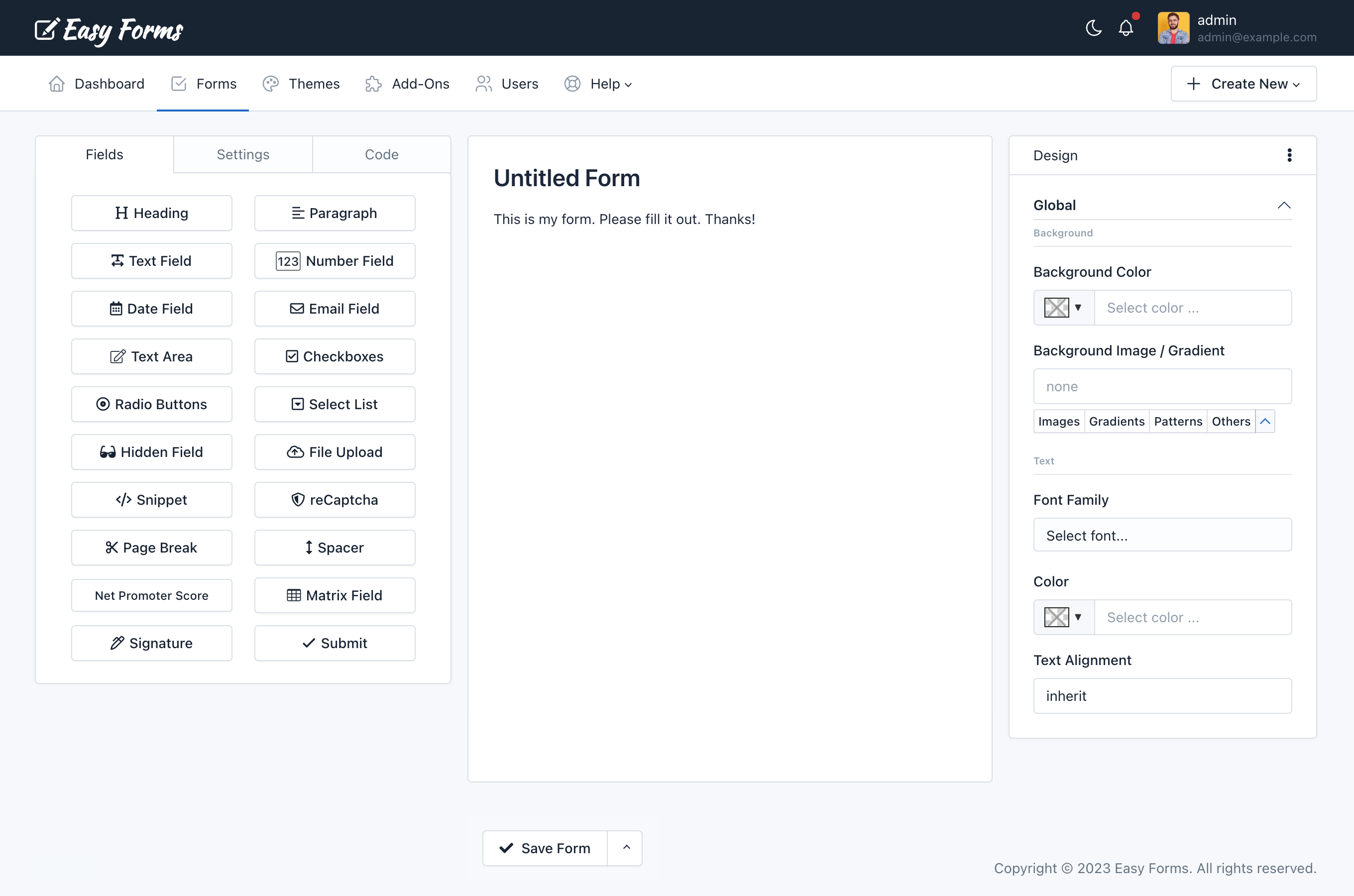 Easy Forms - Form Builder - User Interface