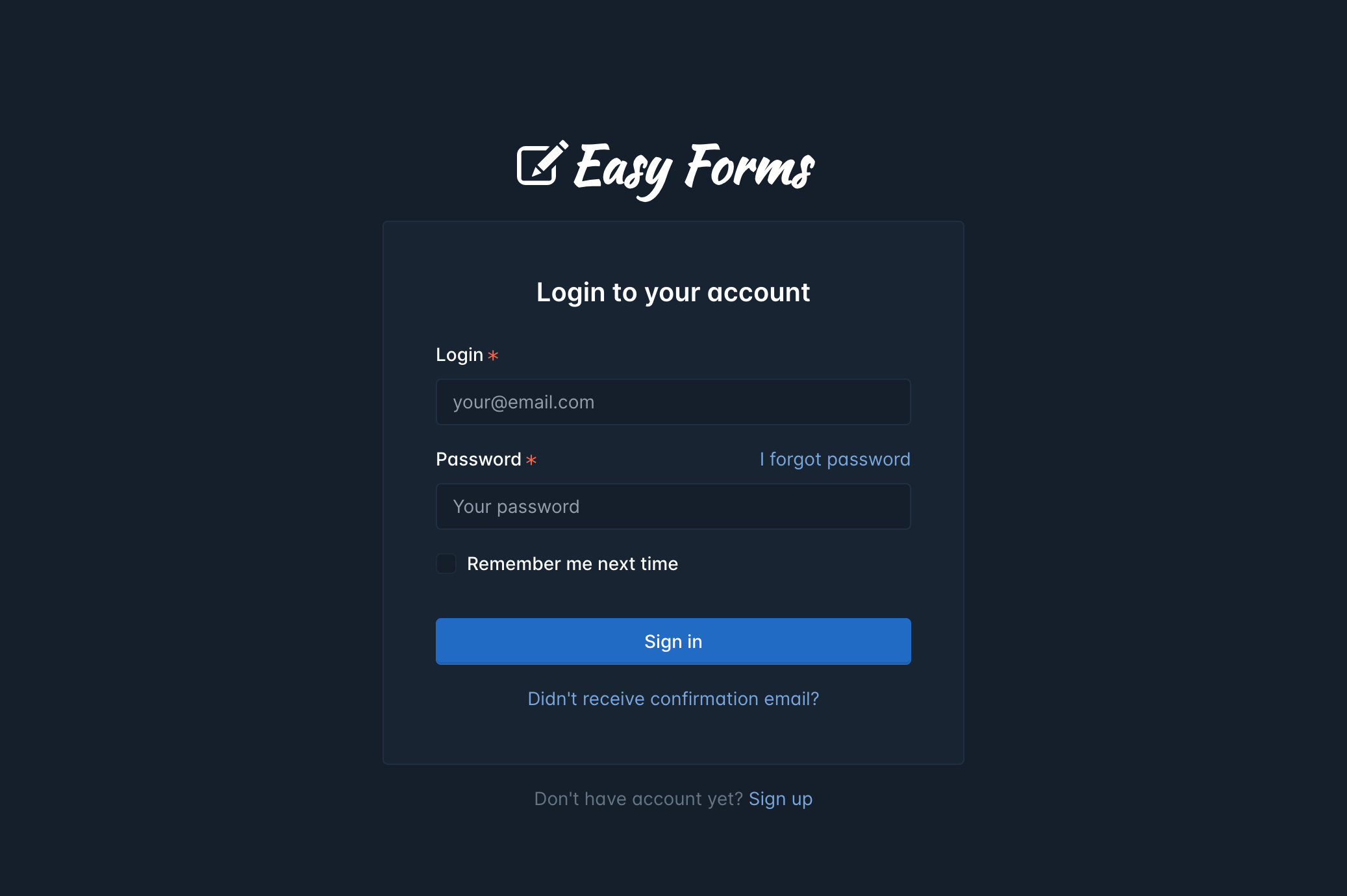 Easy Forms - Login Page
