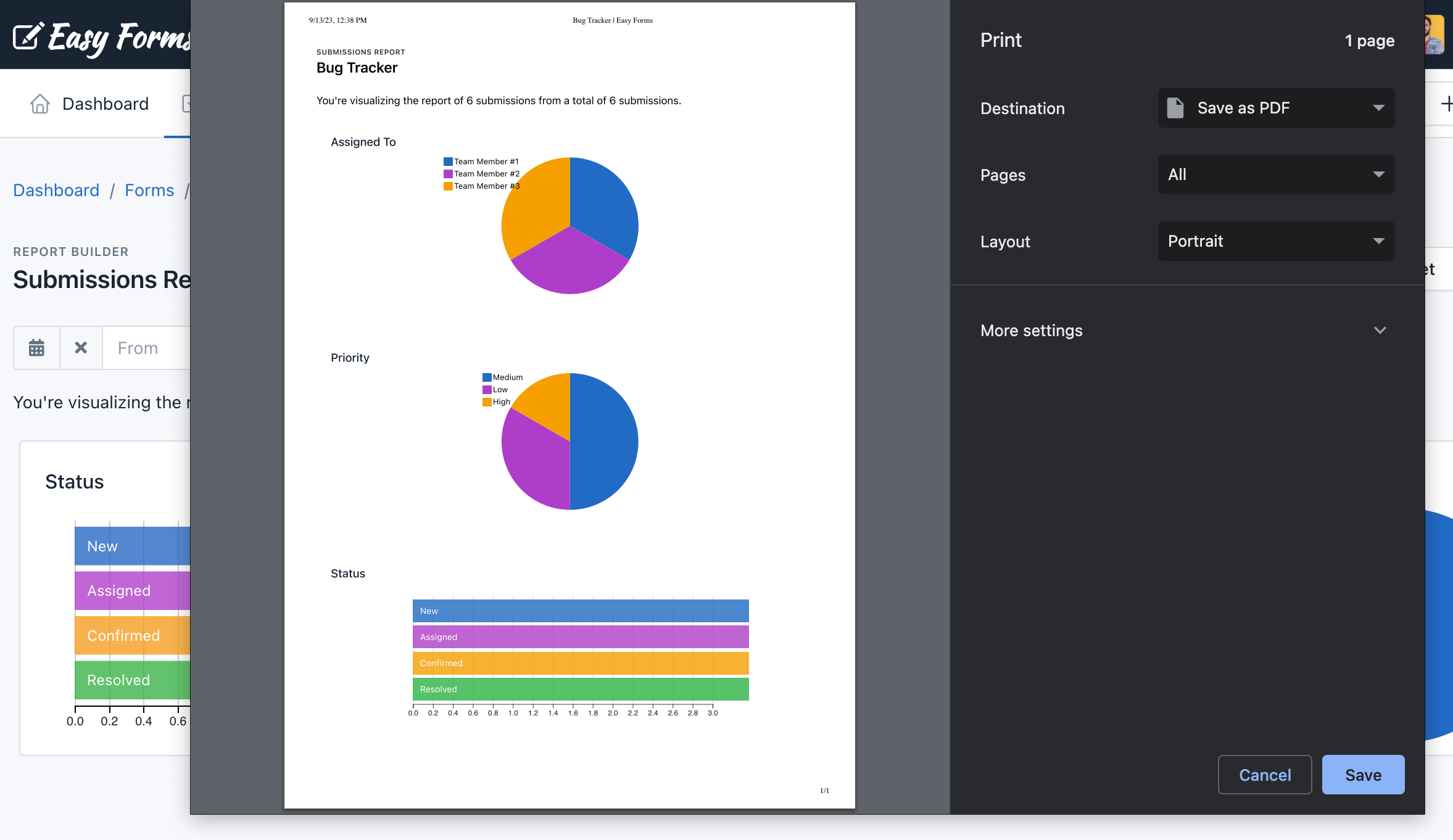 Report Builder - Print / Save a report as PDF Document