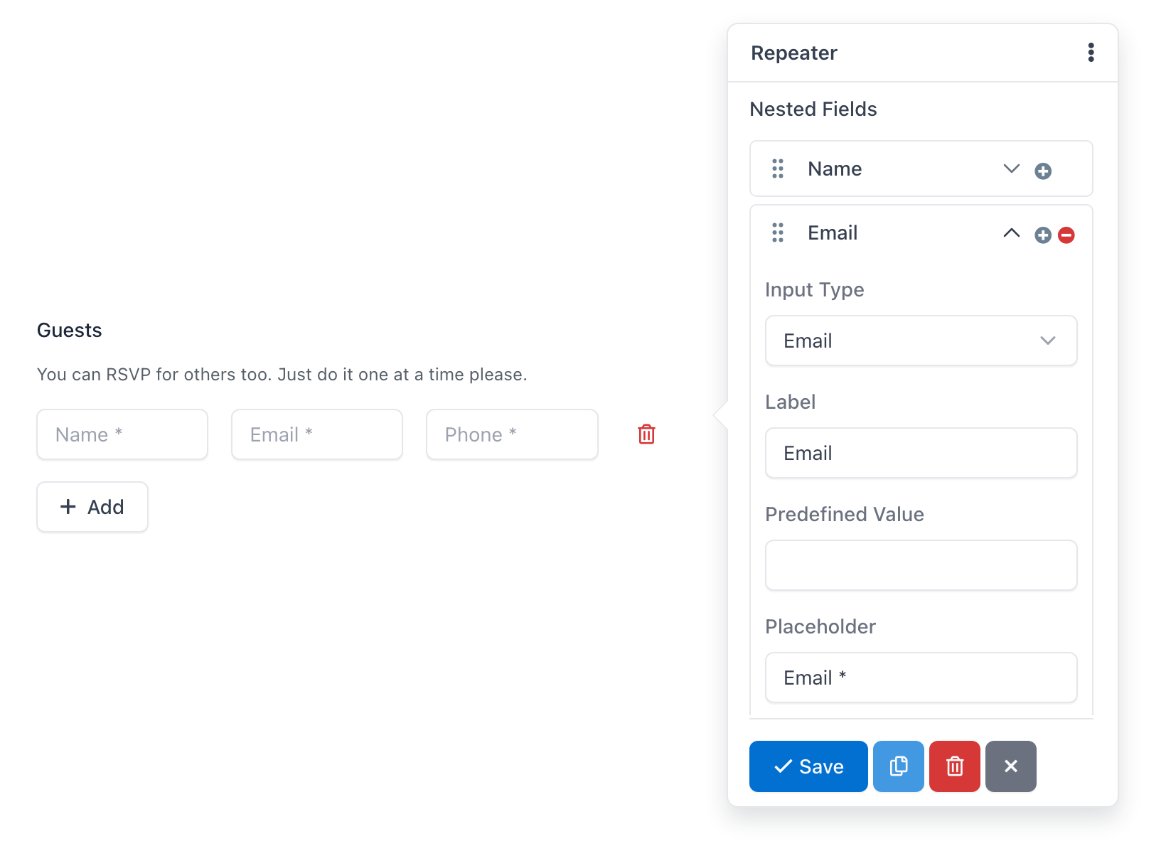 Easy Forms - Form Builder - Repeater Field