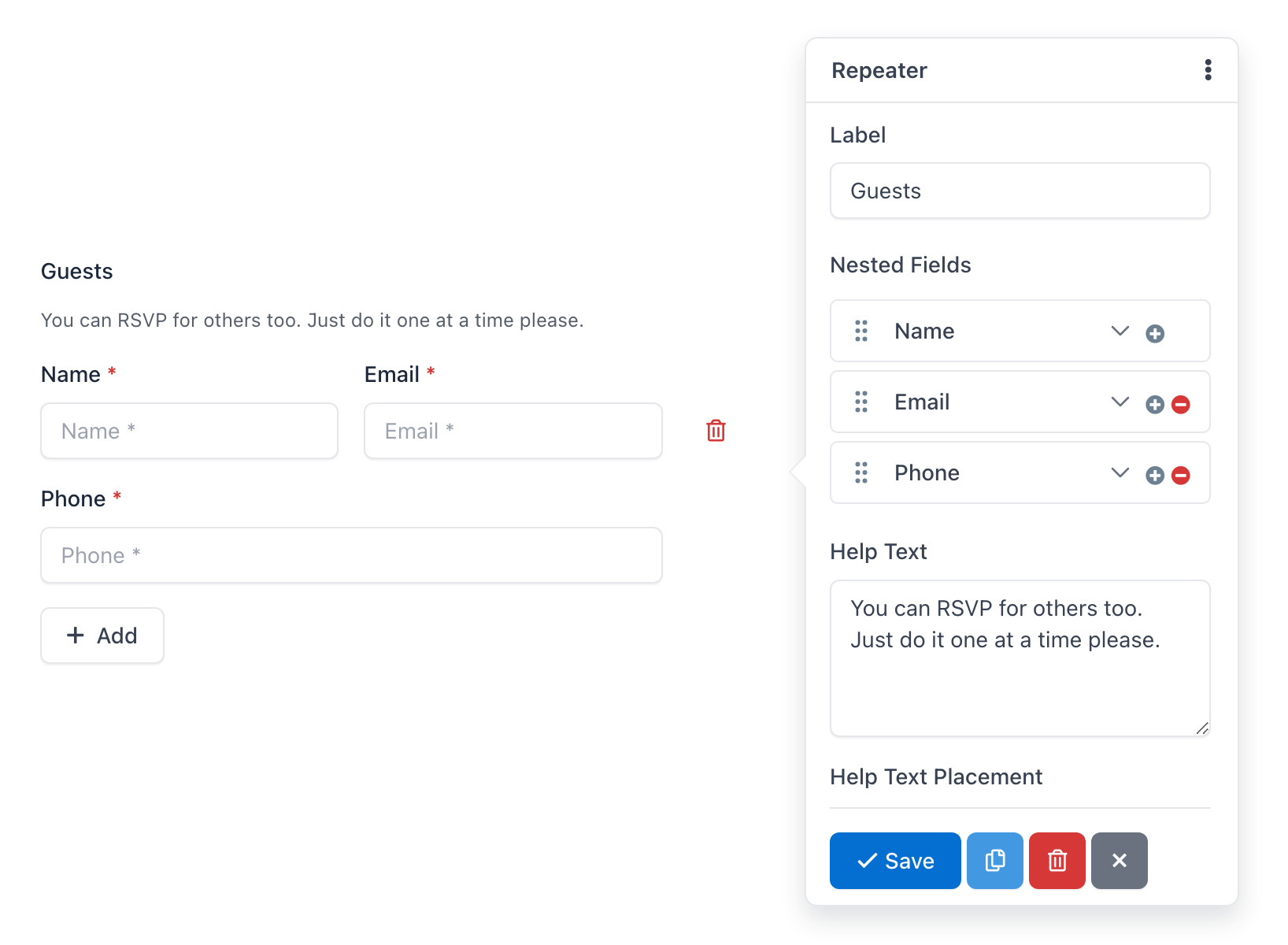 Easy Forms - Form Builder - Repeater Field