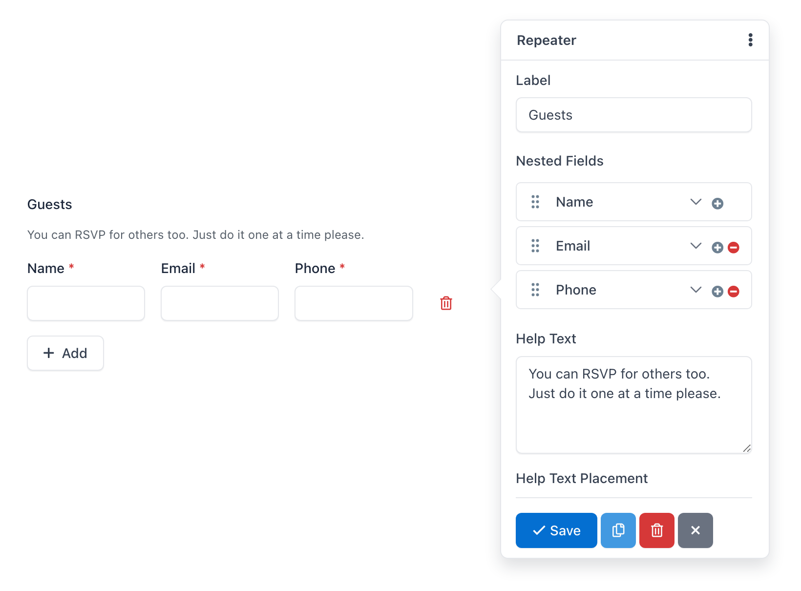 Easy Forms - Form Builder - Repeater Field