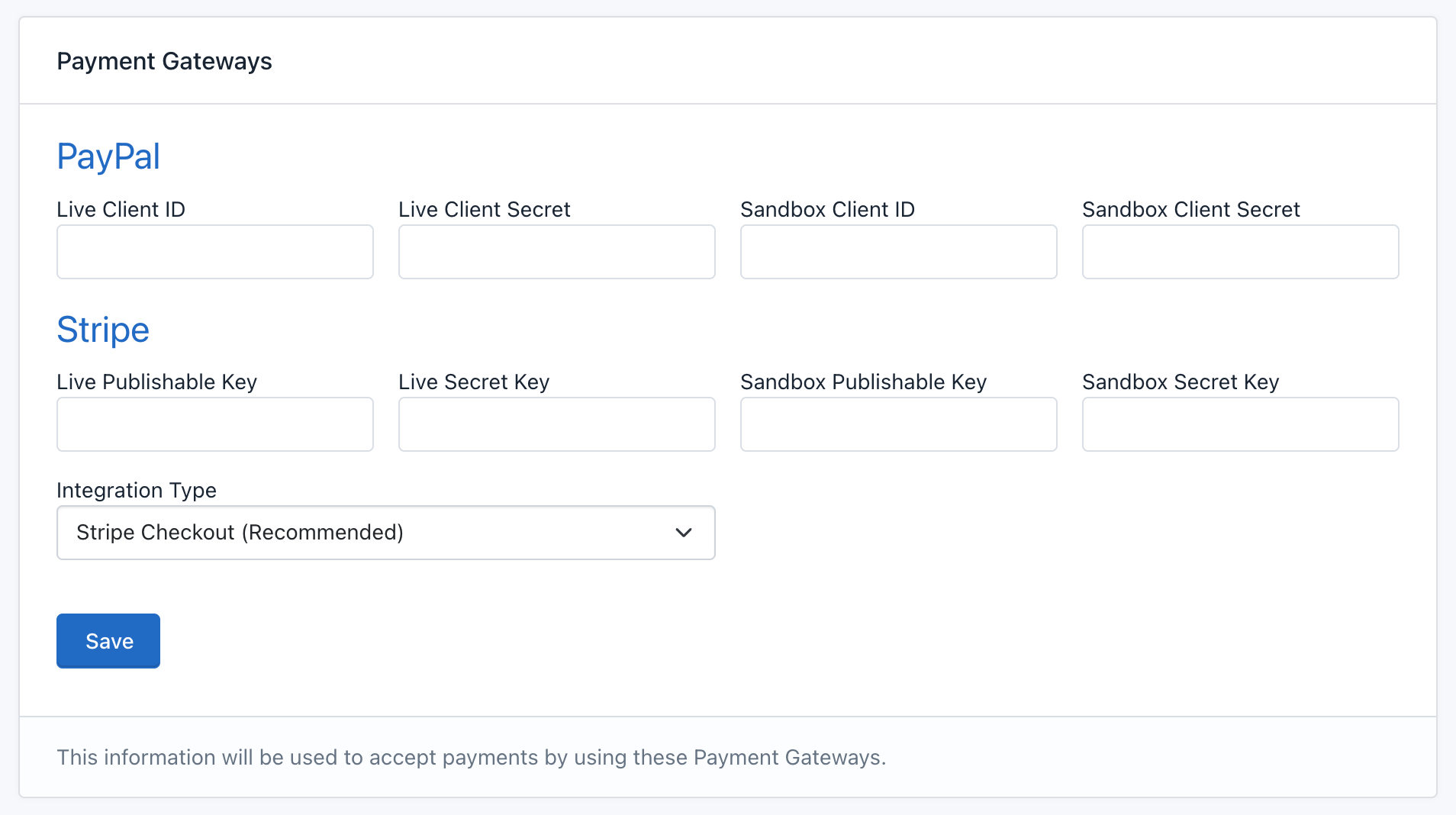 Easy Forms - Subscriptions - Payment Gateways API Keys
